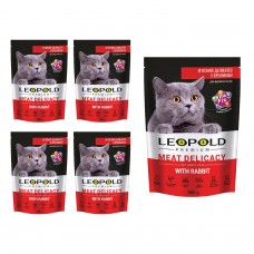 Вологий корм LEOPOLD М'ясні делікатеси преміум з кроликом  для котів 100г (4+1)