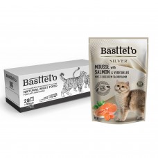 Вологий корм Basttet`O SILVER Мус з лососем  та овочами для котів (24+4)